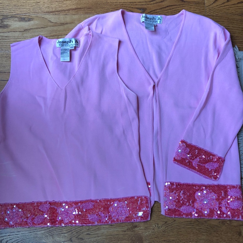 Pink sweater set.